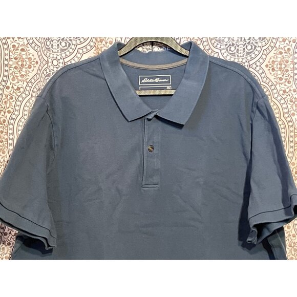 Eddie Bauer Mens 2X Blue Short Sleeve Polo Shirt Classic Fit Button Collar Comfo - Picture 3 of 8